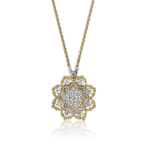 18KT YELLOW & WHITE GOLD ROMBI PENDANT NECKLACE