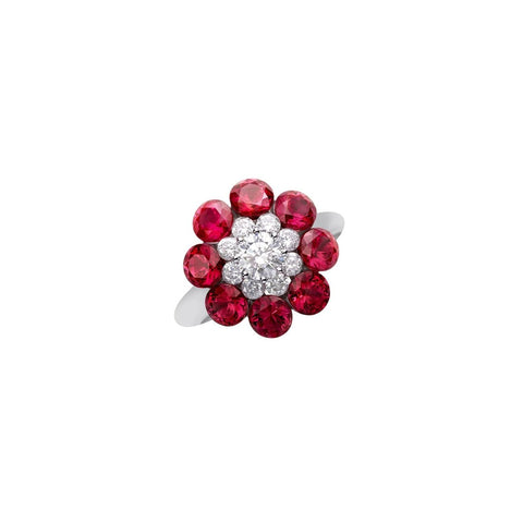 18k White Gold Diamond & Ruby Magical Setting Ring