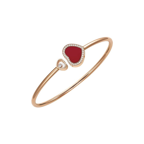 HAPPY HEARTS BANGLE, ETHICAL ROSE GOLD, DIAMONDS, RED STONE