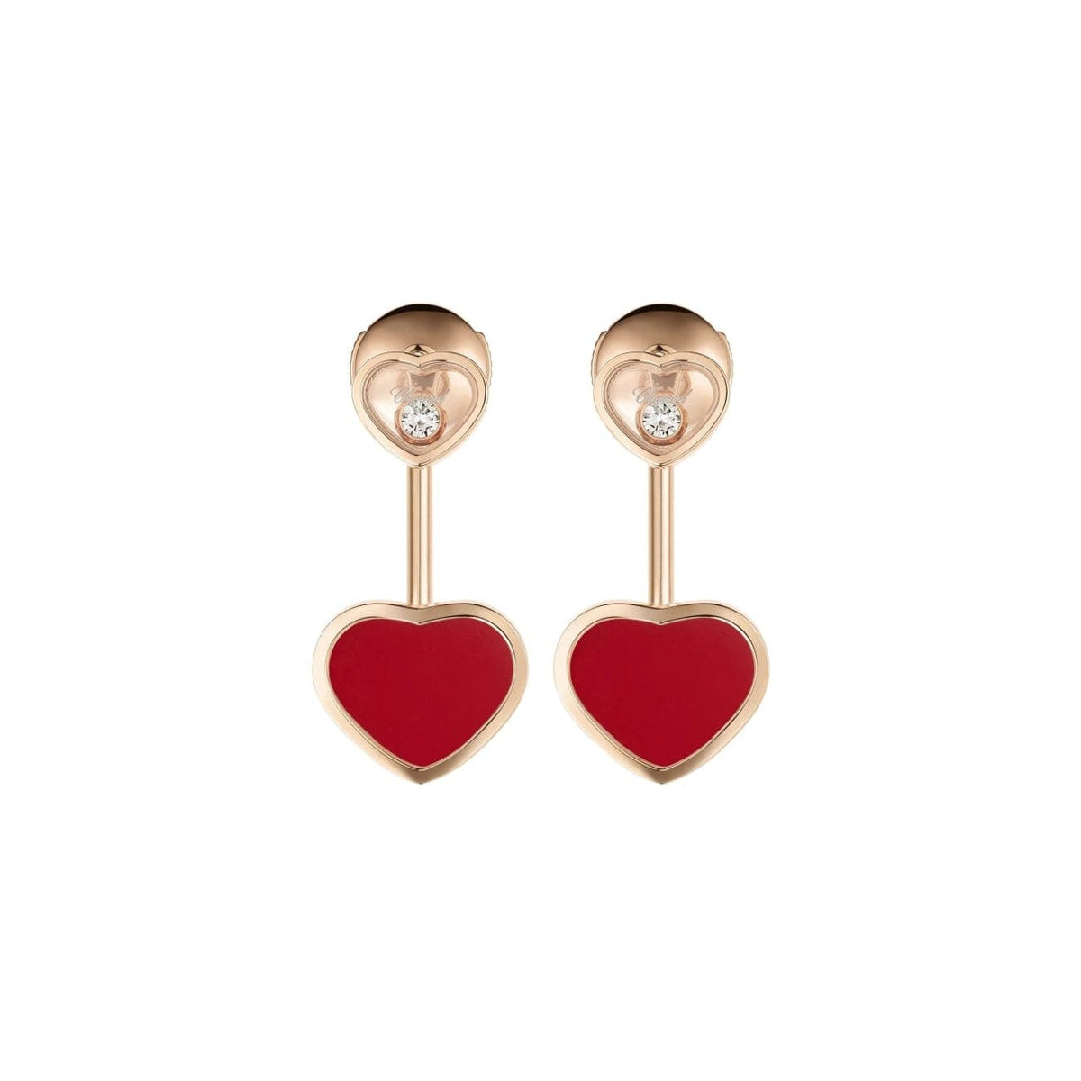 Chopard Jewelry - HAPPY HEARTS EARRINGS ROSE GOLD DIAMONDS RED STONE | Manfredi Jewels