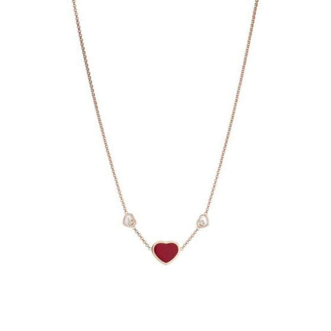 HAPPY HEARTS NECKLACE, ROSE GOLD, DIAMONDS, RED STONE