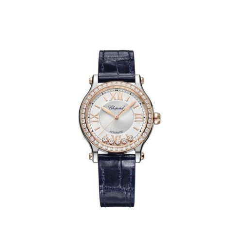 HAPPY SPORT 33 MM, AUTOMATIC, ETHICAL ROSE GOLD, STAINLESS STEEL, DIAMONDS