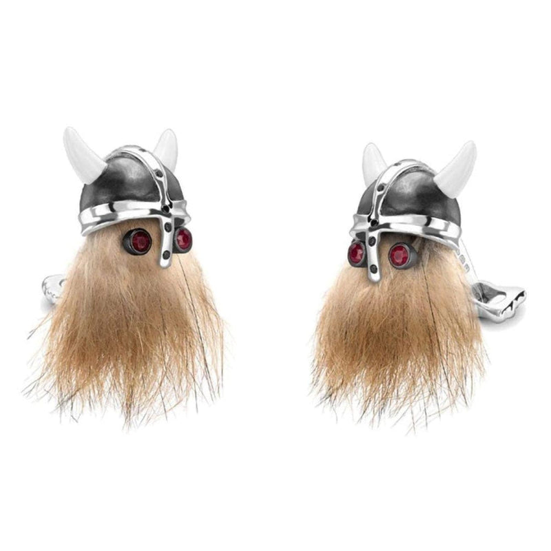 Deakin & Francis Accessories - Hairy Viking Skull With Black Helmet And Ruby Eye Cufflinks | Manfredi Jewels