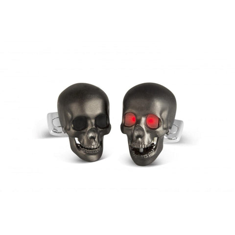 Skull Cufflinks with LED Eyes in Matte Black