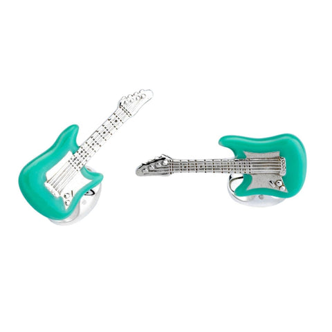 Sterling Silver Blue Enamel Guitar Cufflinks