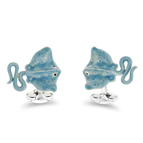 Sterling Silver Blue Enamel Stingray Cufflinks