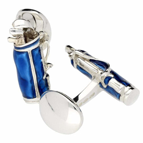 Sterling Silver Blue Golf Bag Cufflinks