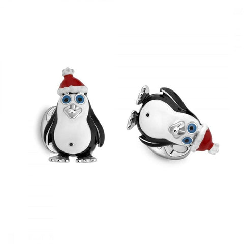 Sterling Silver Enamel Santa Penguin Cufflinks