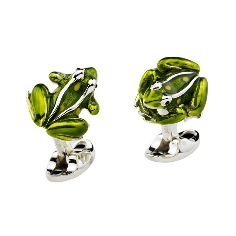 Deakin & Francis Accessories - STERLING SILVER GREEN ENAMEL FROG CUFF LINKS | Manfredi Jewels