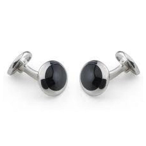 Deakin & Francis Accessories - Sterling Silver Oval Onyx Cufflinks | Manfredi Jewels