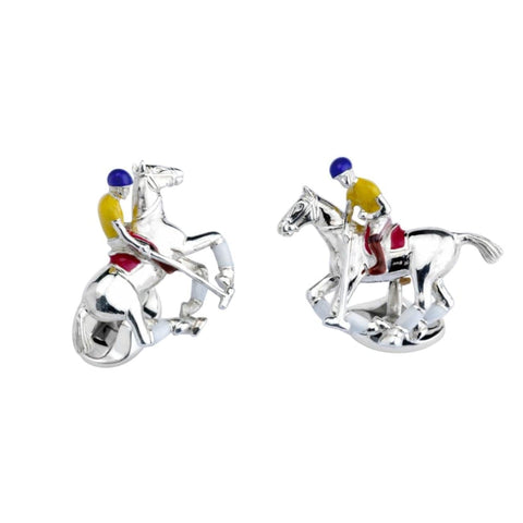 Sterling Silver Polo Rider & Pony Enamel Cufflinks