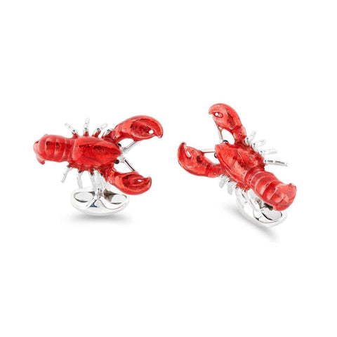 Sterling Silver Red Enamel Lobster Cufflinks
