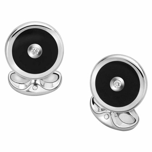 Deakin & Francis Accessories - Sterling Silver Round Cufflinks With Onyx And Diamond | Manfredi Jewels