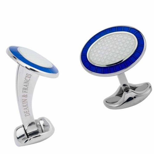 Deakin & Francis Accessories - Sterling Silver Royal Blue Clear Enamel Cufflinks | Manfredi Jewels