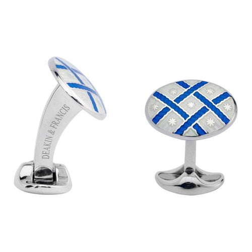 Deakin & Francis Accessories - Sterling Silver Royal Blue Clear Fancy Pattern Enamel Cufflinks | Manfredi Jewels