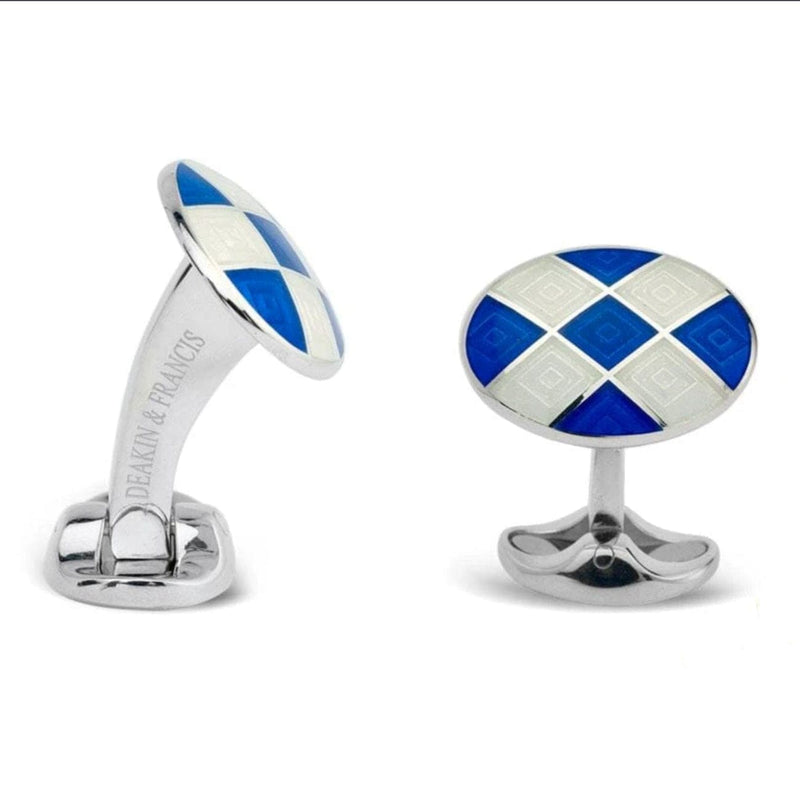 Deakin & Francis Accessories - Sterling Silver Royal Blue Clear Patterned Enamel Cufflinks | Manfredi Jewels