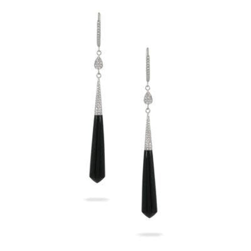 Doves Jewelry - 14K WHITE GOLD DIAMOND EARRING WITH BLACK ONYX | Manfredi Jewels