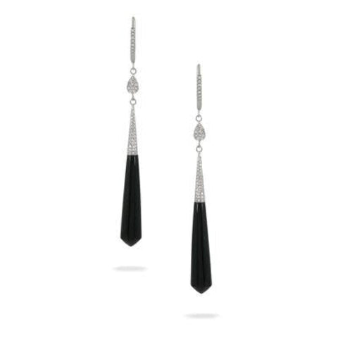 14K WHITE GOLD DIAMOND EARRING WITH BLACK ONYX