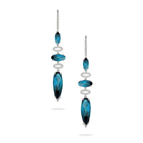 Doves Jewelry - 14K WHITE GOLD DIAMOND EARRING WITH LONDON BLUE TOPAZ | Manfredi Jewels