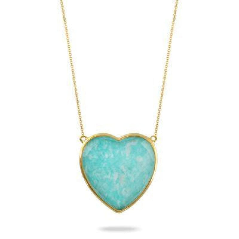 Doves Jewelry - 14K YELLOW GOLD HEART NECKLACE WITH CLEAR QUARTZ OVER AMAZONITE | Manfredi Jewels