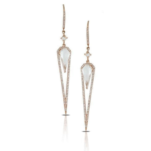 Doves Jewelry - 14KT Yellow Gold White Topaz and Diamond Modern Elongated Geometric Drop Earrings | Manfredi Jewels