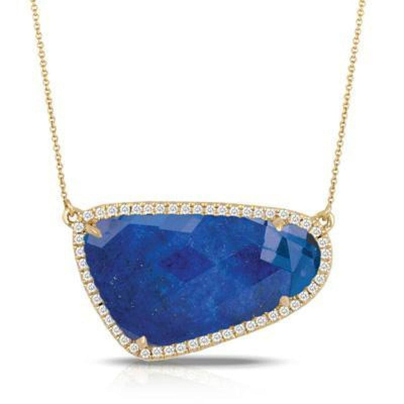 Doves Jewelry - 18K ROSE GOLD DIAMOND NECKLACE WITH CLEAR QUARTZ OVER LAPIS | Manfredi Jewels