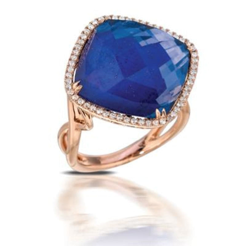 Doves Jewelry - 18K ROSE GOLD DIAMOND RING WITH CLEAR QUARTZ OVER LAPIS | Manfredi Jewels