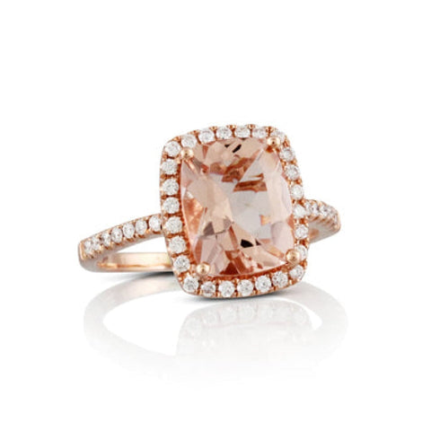 18K ROSE GOLD DIAMOND RING WITH MORGANITE CENTER