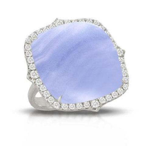 18K WHITE GOLD DIAMAOND RING WITH BLUE LACE AGATE