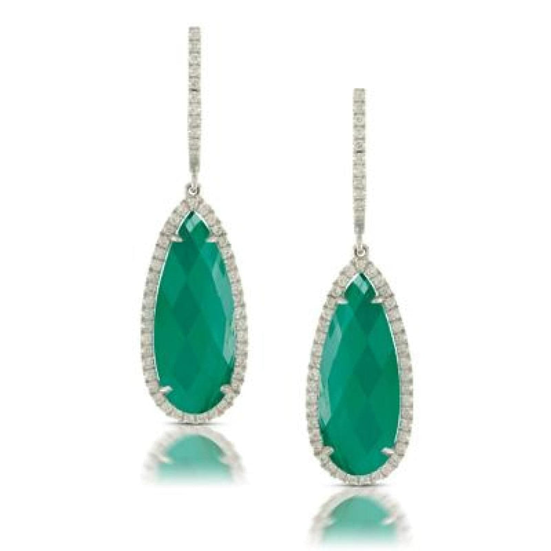 Doves Jewelry - 18K WHITE GOLD DIAMOND EARRING WITH CLEAR QUARTZ OVER GREEN AGATE | Manfredi Jewels
