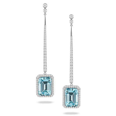 18K WHITE GOLD DIAMOND EARRING WITH LIGHT BLUE TOPAZ