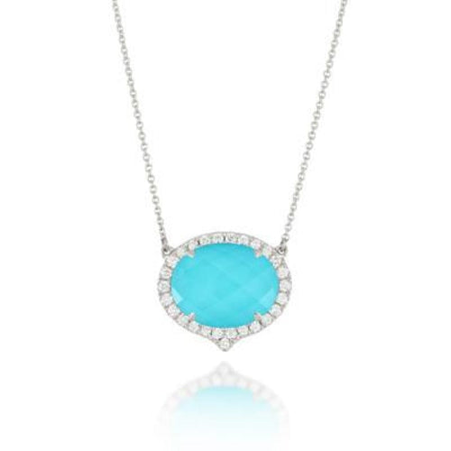 Doves Jewelry - 18K WHITE GOLD DIAMOND NECKLACE WITH CLEAR QUARTZ OVER TURQUOISE | Manfredi Jewels