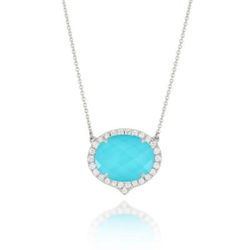 Doves Jewelry - 18K WHITE GOLD DIAMOND NECKLACE WITH CLEAR QUARTZ OVER TURQUOISE | Manfredi Jewels