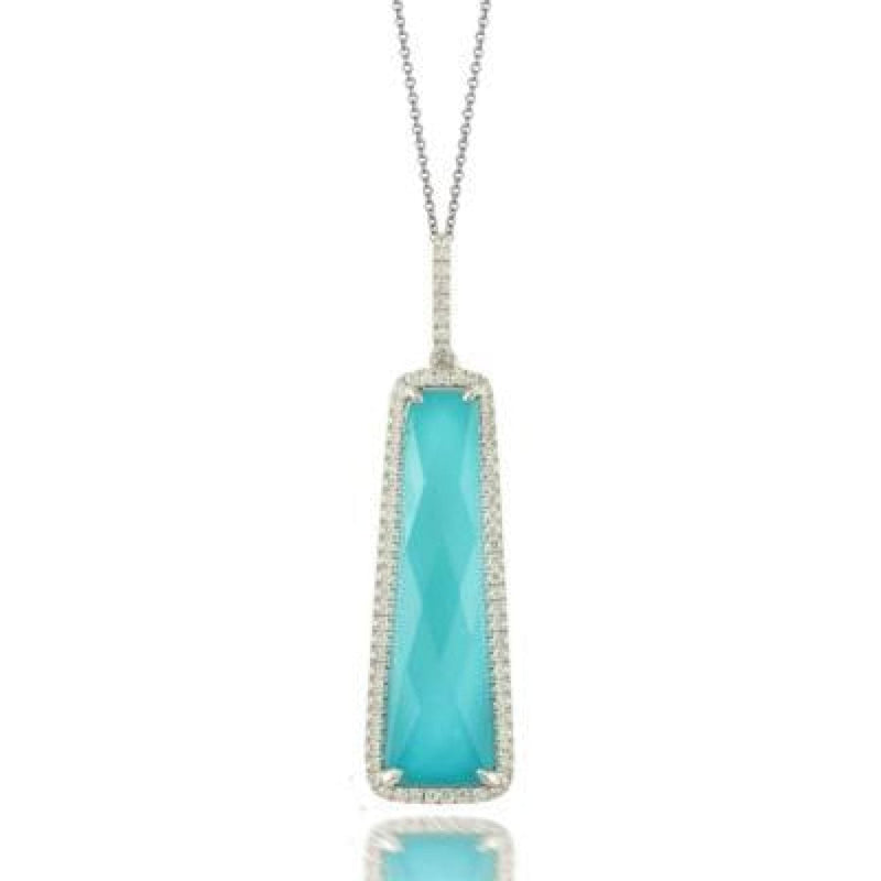 Doves Jewelry - 18K WHITE GOLD DIAMOND PENDANT WITH CLEAR QUARTZ OVER TURQUOISE | Manfredi Jewels