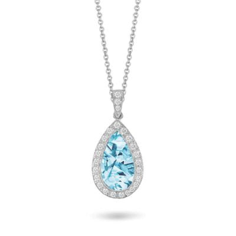 Doves Jewelry - 18K WHITE GOLD DIAMOND PENDANT WITH SKY BLUE TOPAZ CENTER | Manfredi Jewels