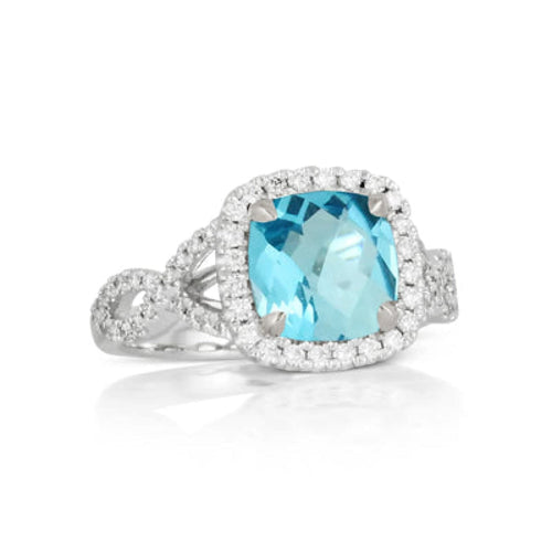 Doves Jewelry - 18K WHITE GOLD DIAMOND RING WITH BLUE TOPAZ | Manfredi Jewels