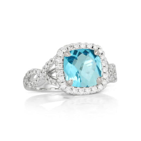 18K WHITE GOLD DIAMOND RING WITH BLUE TOPAZ