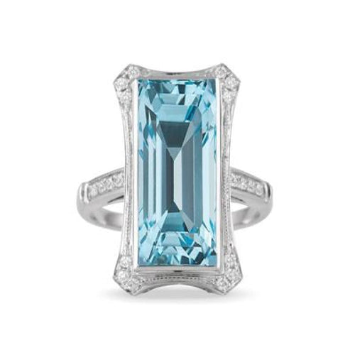 Doves Jewelry - 18K WHITE GOLD DIAMOND RING WITH LIGHT BLUE TOPAZ CENTER | Manfredi Jewels