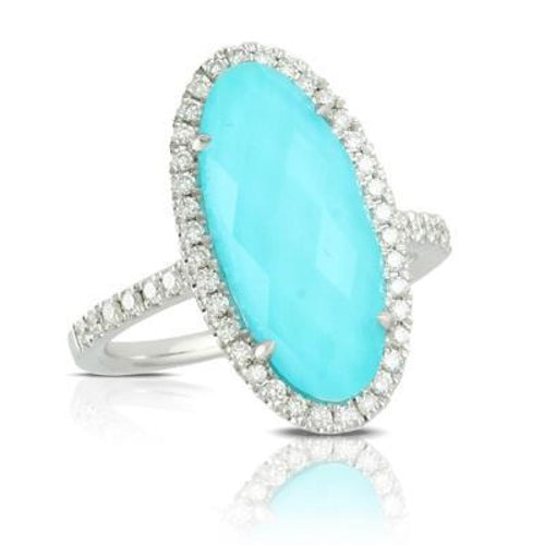 Doves Jewelry - 18K WHITE GOLD DIAMOND RING WITH TOPAZ OVER TURQUOISE | Manfredi Jewels