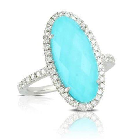 18K WHITE GOLD DIAMOND RING WITH WHITE TOPAZ OVER TURQUOISE