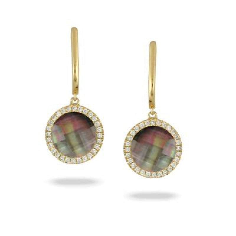 Doves Jewelry - 18K YELLOW GOLD DIAMOND EARRING WITH CLEAR QUARTZ OVER BLACK MOTHER OF PEARL | Manfredi Jewels