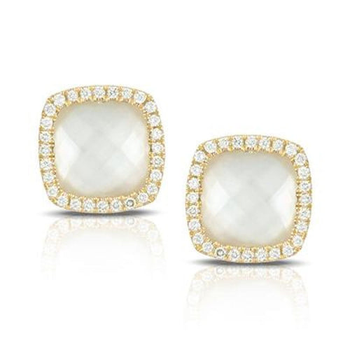 Doves Jewelry - 18K YELLOW GOLD DIAMOND EARRING WITH CLEAR QUARTZ OVER WHITE MOTHER OF PEARL | Manfredi Jewels