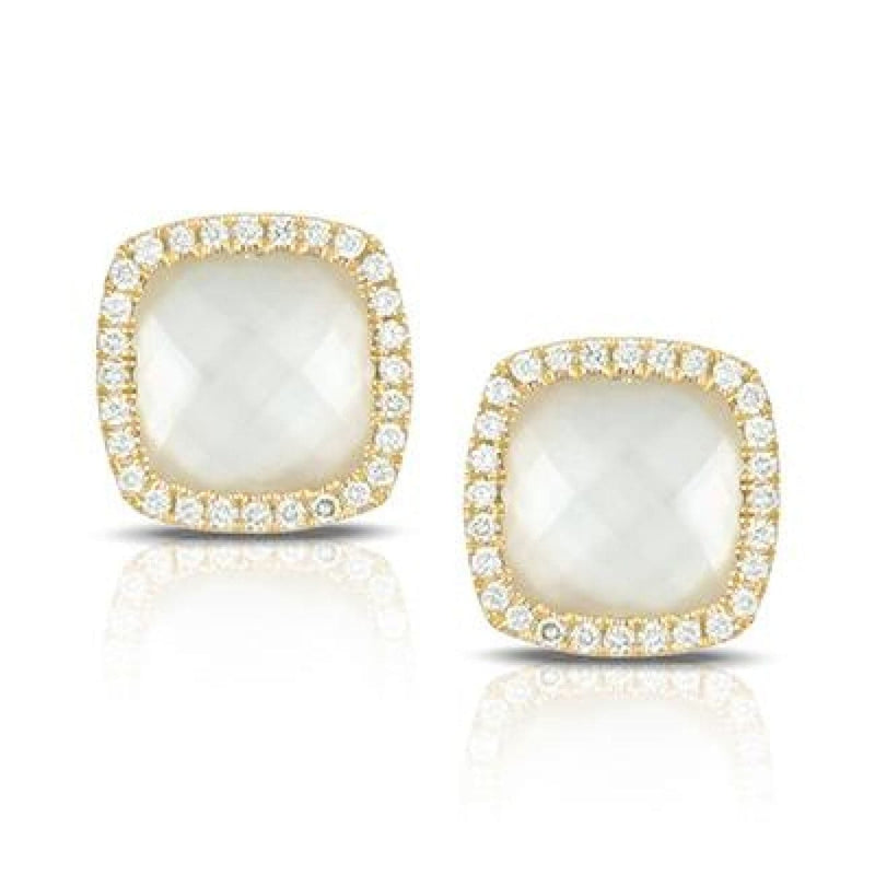 Doves Jewelry - 18K YELLOW GOLD DIAMOND EARRING WITH CLEAR QUARTZ OVER WHITE MOTHER OF PEARL | Manfredi Jewels