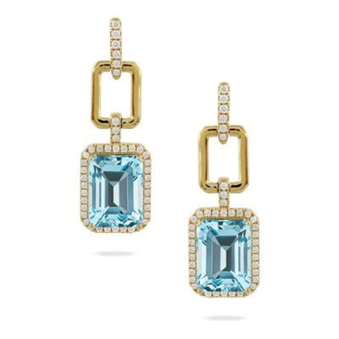 18K YELLOW GOLD DIAMOND EARRING WITH SKY BLUE TOPAZ CENTER STONE