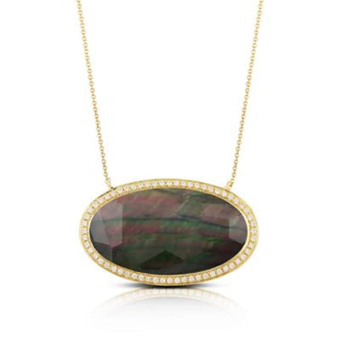 18K YELLOW GOLD DIAMOND LUNA NECKLACE WITH WHITE TOPAZ OVER BLACK MOTHER OF PEARL
