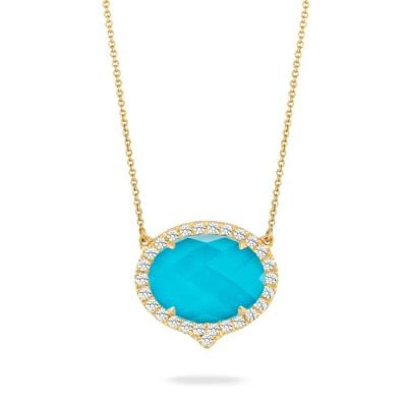 Doves Jewelry - 18K YELLOW GOLD DIAMOND NECKLACE WITH CLEAR QUARTZ OVER TURQUOISE | Manfredi Jewels