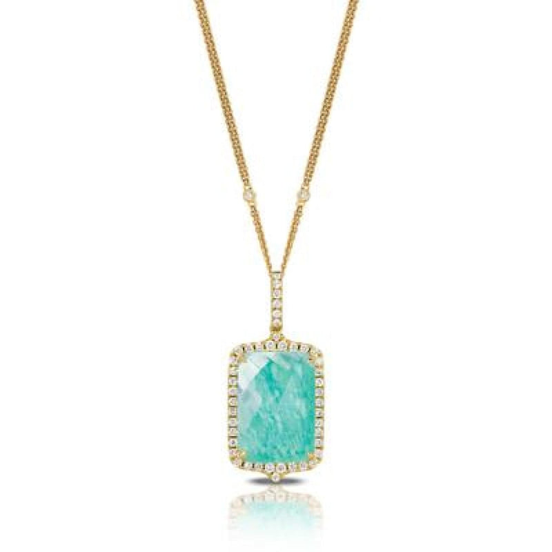 Doves Jewelry - 18K YELLOW GOLD DIAMOND PENDANT WITH CLEAR QUARTZ OVER AMAZONITE | Manfredi Jewels