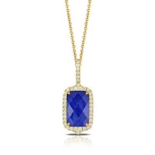 Doves Jewelry - 18K YELLOW GOLD DIAMOND PENDANT WITH CLEAR QUARTZ OVER LAPIS | Manfredi Jewels