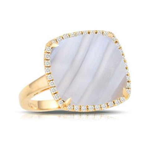 18K YELLOW GOLD DIAMOND RING WITH GREY AGATE