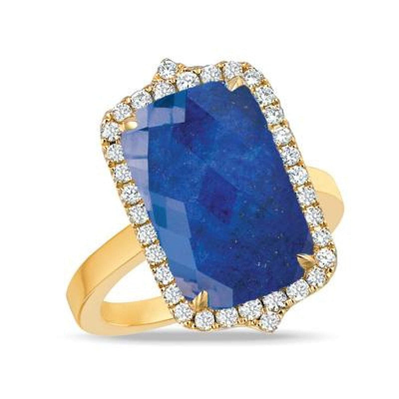 Doves Jewelry - 18K YG LAPIS & DIAMONDS HALO RING | Manfredi Jewels